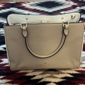Kate Spade color block pebble light sand satchel. Cream and white colors.